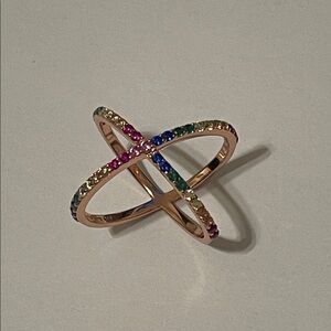 Rose Gold Plated over Sterling Silver Multi-Color Crystal Ring Sz 6.5